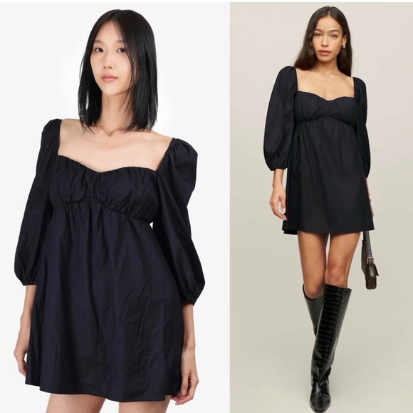 Reformation Farley Babydoll Mini Dress Whimsigoth Cottage Core Black Size 6 - Picture 5 of 15